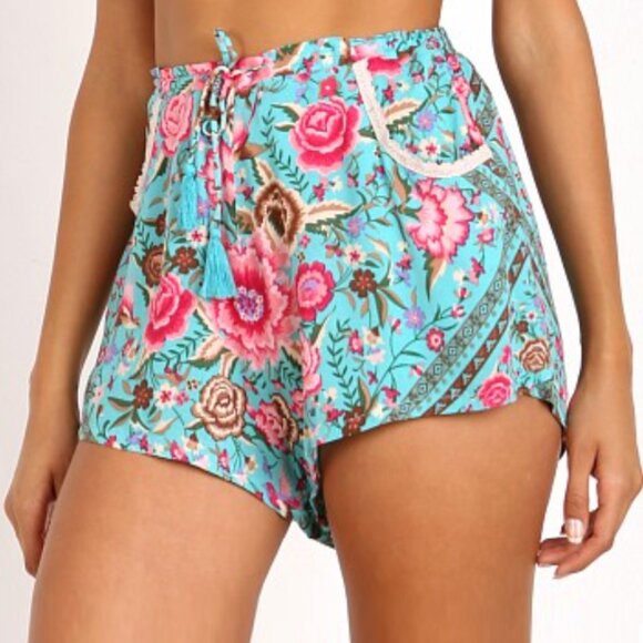 Spell & the Gypsy Collective Babushka Turquoise Blouse Shorts Set XS b179 - Picture 11 of 16